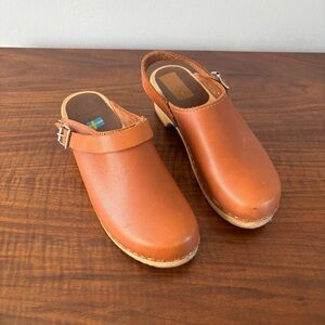 Swedish Leather Clogs Mule Wooden Base 38 Scandi Girl
